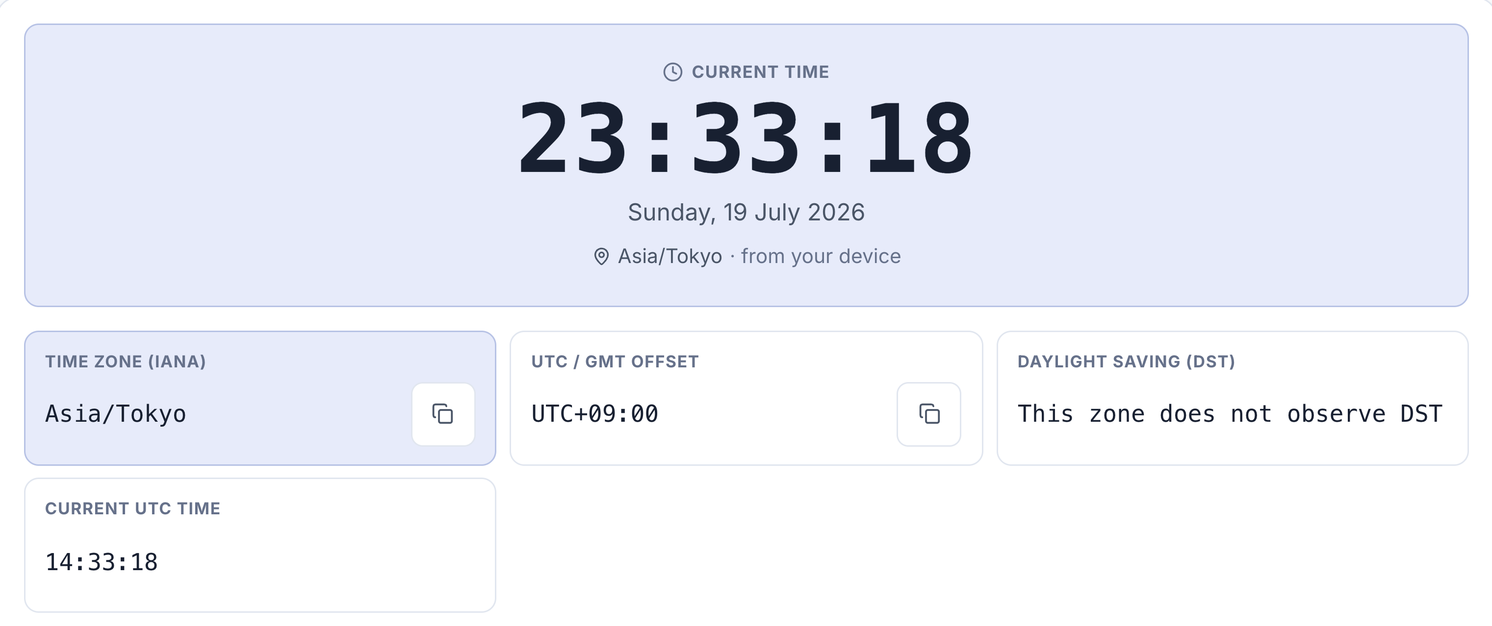 The same website reporting Asia/Tokyo and UTC+09:00.